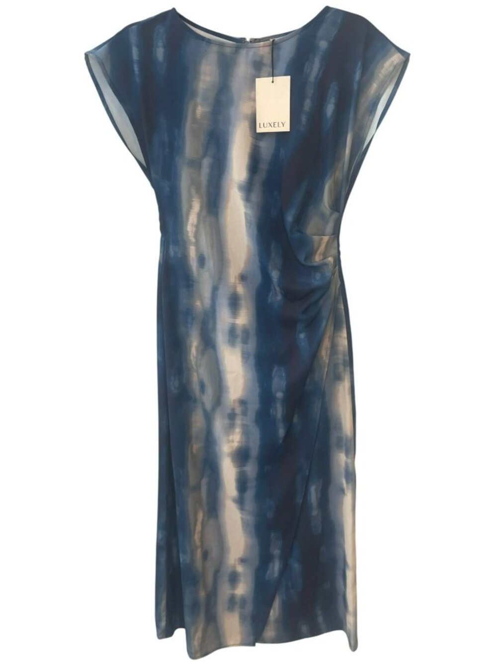 Luxely Blue & Grey Printed Draped Midi Half-Zip Dress US Size 2 NWT - Picture 1 of 9